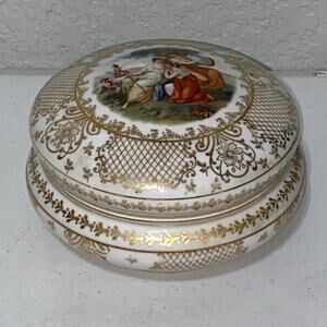Vintage Victoria Czechoslovakia China Bowl Trinket Vanity Makeup Dish W/ Top Lid